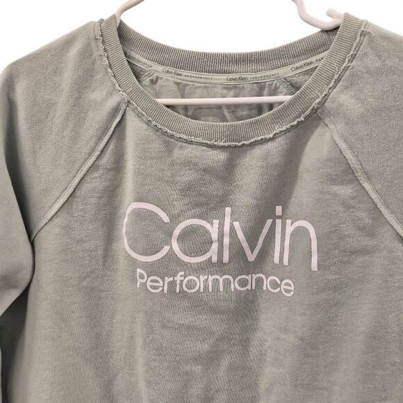 Calvin Klein Performance Women's Sage Green Cotton/Poly Oversized Distressed Swe - Picture 8 of 8